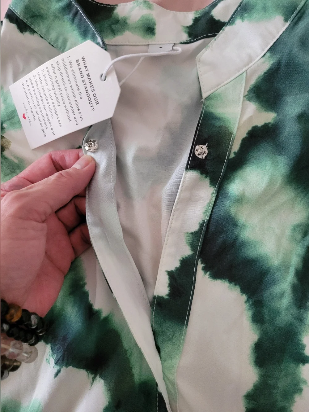NWT Green/White Tie-Dye Floral Long Sleeve Boho Maxi Dress (SIZE S) - Picture 6 of 15